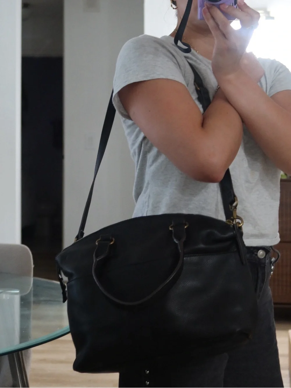 American Leather Co Black Pebbled Leather Satchel Crossbody Bag